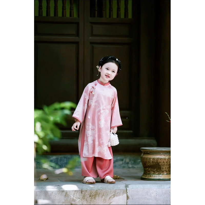 Áo dài mợ ba xinh xắn hai màu cho bé gái 10-28kg