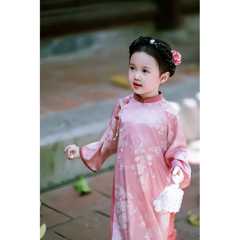 Áo dài mợ ba xinh xắn hai màu cho bé gái 10-28kg