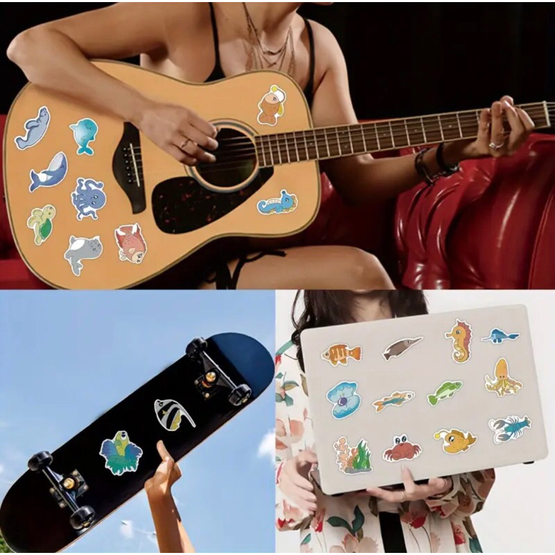 set 60 sticker sinh vật dưới biển gồm cá,tôm,cua,sao biển trang trí sổ tay note book laptop mũ bảo hiểm chống nước tốt