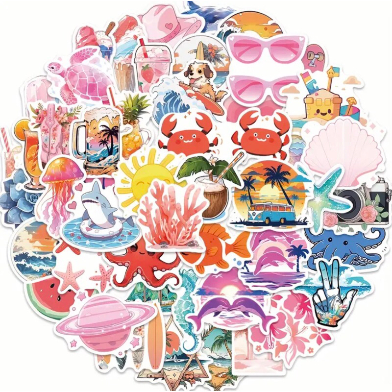set 60 sticker du lịch mùa hè nồng cháy đa dạng mẫu mã  trang trí vali du lịch laptop mũ bảo hiểm chống nước tốt