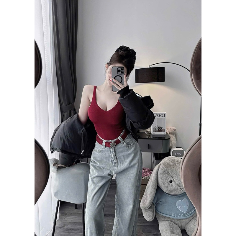 Áo bodysuit 3 lỗ cổ tim hàng 2 lớp mix đồ siu đẹp