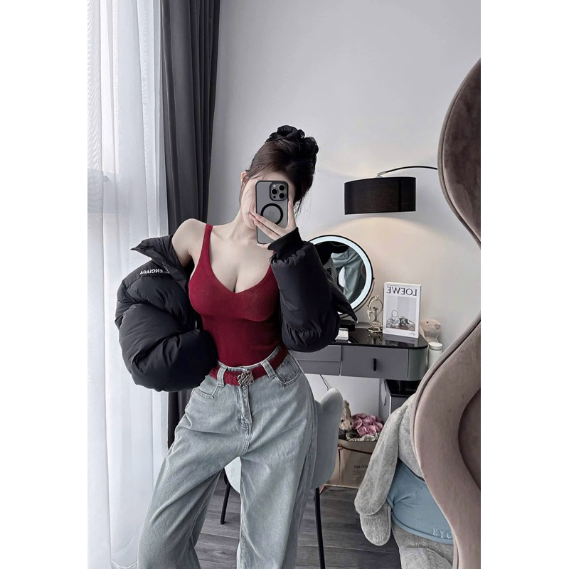 Áo bodysuit 3 lỗ cổ tim hàng 2 lớp mix đồ siu đẹp