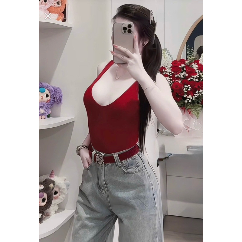 Áo bodysuit 3 lỗ cổ tim hàng 2 lớp mix đồ siu đẹp