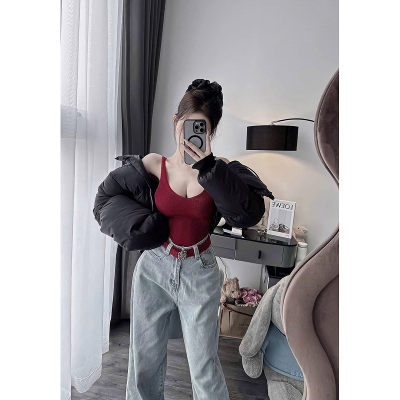 Áo bodysuit 3 lỗ cổ tim hàng 2 lớp mix đồ siu đẹp