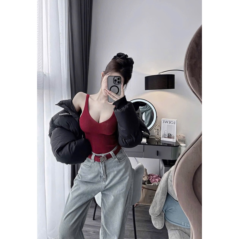 Body suit cổ tim ba lỗ hàng 2 lớp mặc gì cũng đẹp hàng có sẵn