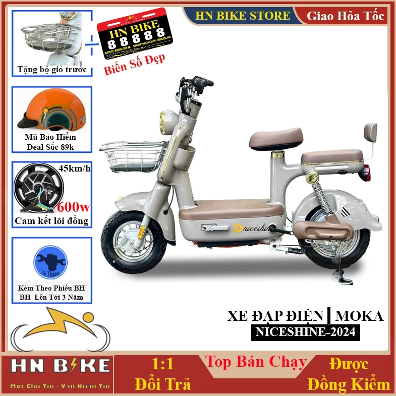 Xe Đạp Điện Cao Cấp MoKa NiceShine - 2026, Mẫu Xe Đạp Điện Cho Học Sinh Và Mọi Lứa Tuổi, Lắp bình ác quy  + Sạc