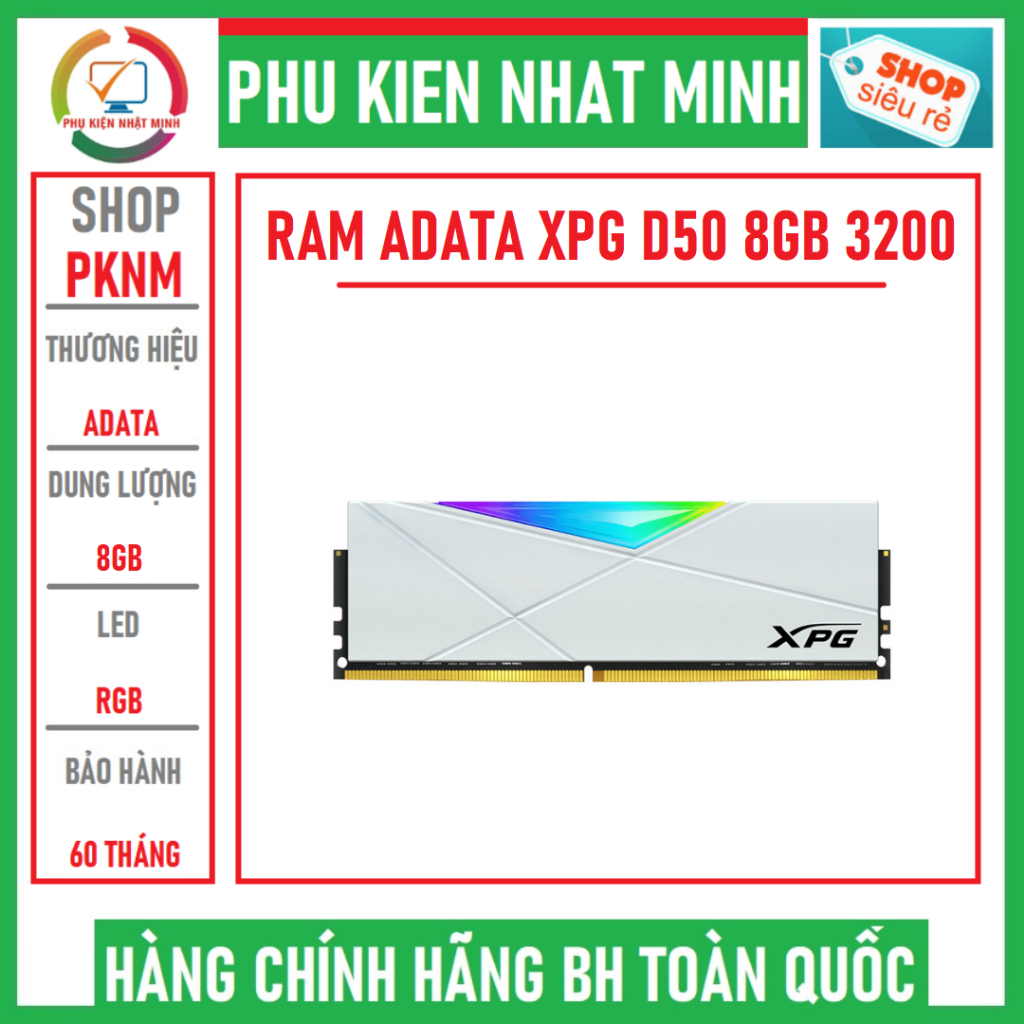 combo 10 thanh ram adata d50 XPG 8gb 3200 Grey - White chính hãng bảo ...