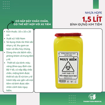 SẴN HÀNG Bình đựng kim tiêm 1,5 lít bằng nhựa - Bình hủy kim tiêm y tế, bình đựng rác thải y tế