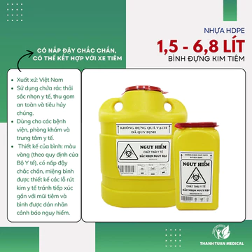 Bình huỷ kim tiêm nhựa 1L5 6L8 - Đựng kim tiêm, vật sắt nhọn, lưỡi dao mổ..