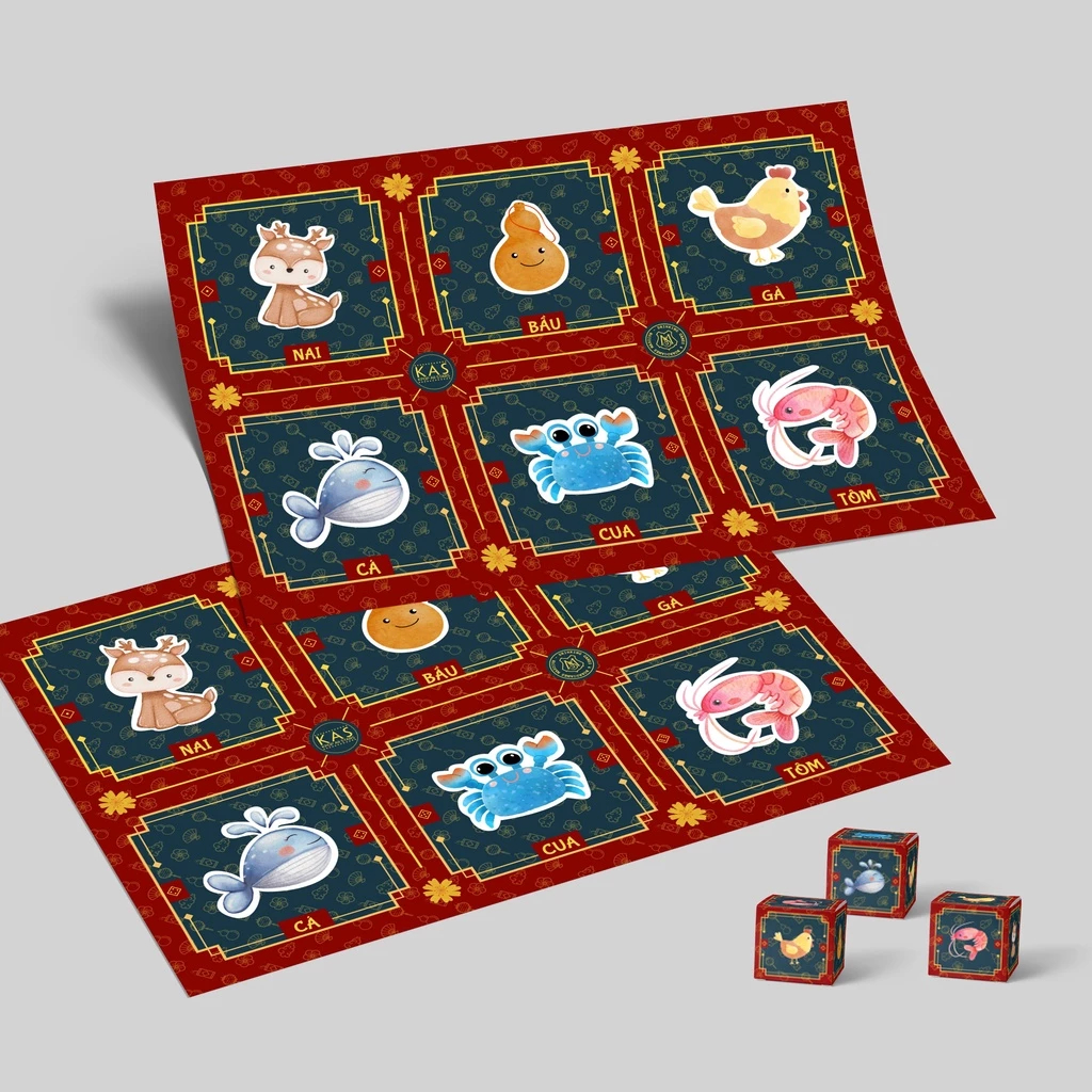 Combo 10 Bộ Bầu Cua Tôm Cá Giấy Bạt Siêu Xinh Chơi Tết Gia Đình Vui Nhộn Drinking And Board Game