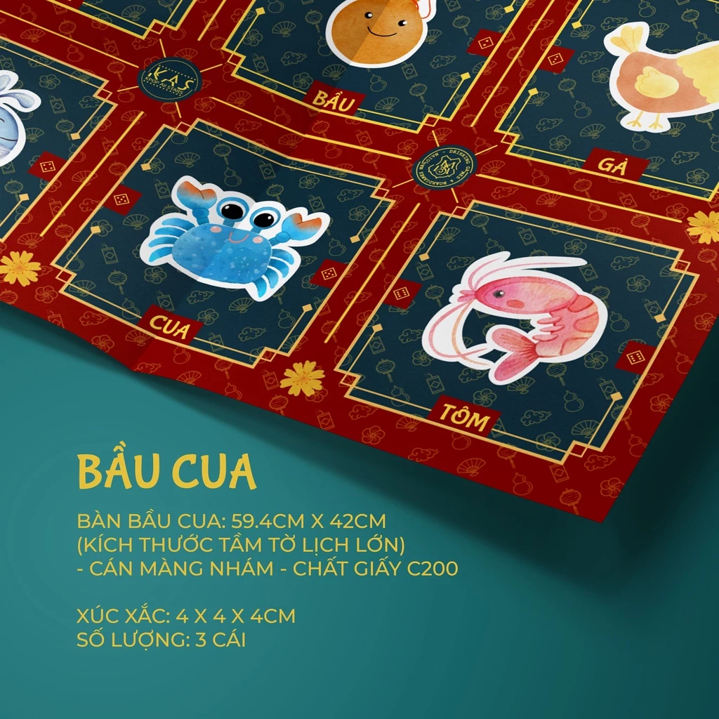 Combo 10 Bộ Bầu Cua Tôm Cá Giấy Bạt Siêu Xinh Chơi Tết Gia Đình Vui Nhộn Drinking And Board Game