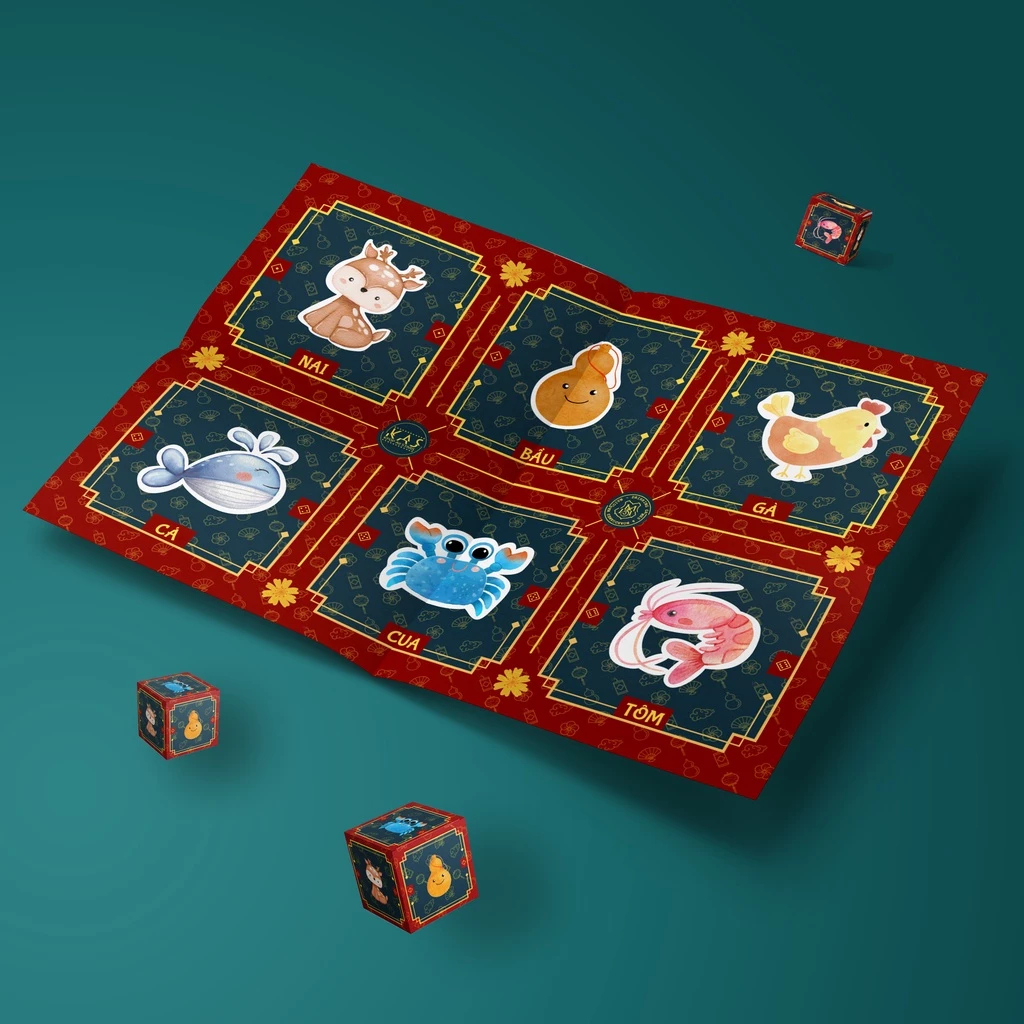 Combo 10 Bộ Bầu Cua Tôm Cá Giấy Bạt Siêu Xinh Chơi Tết Gia Đình Vui Nhộn Drinking And Board Game