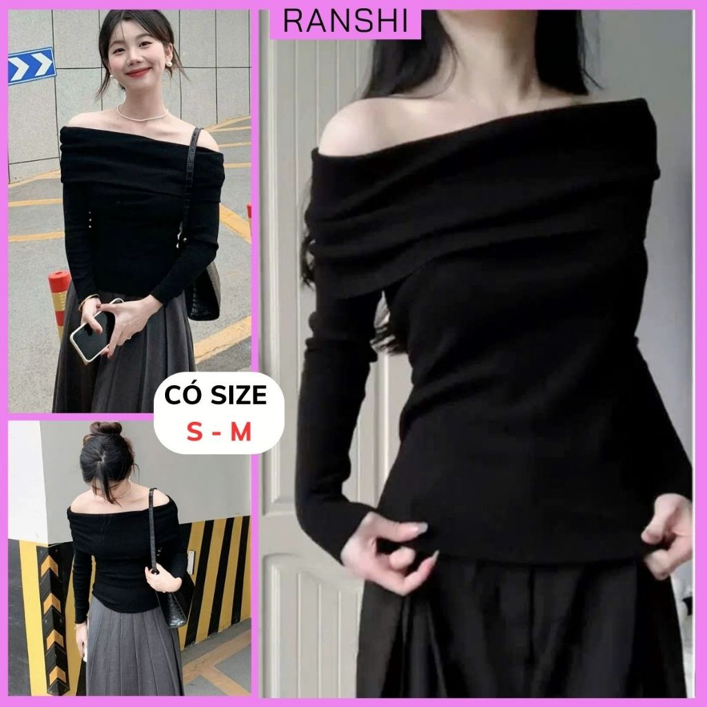 [CÓ SIZE] Áo Thun Trễ Vai Dài Tay Basic RANSHI Thiết Kế FORM DÀI Ôm Dáng Sáng Chảnh Chất Thun Gân Dày Dặn