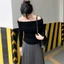Áo Thun Trễ Vai Dài Tay Basic RANSHI Thiết Kế FORM DÀI Ôm Dáng Sáng Chảnh Chất Thun Gân Dày Dặn