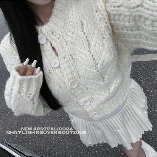 Áo len thừng xoắn hot trend hai màu ghi, vàng len thu đông dài tay free size 797