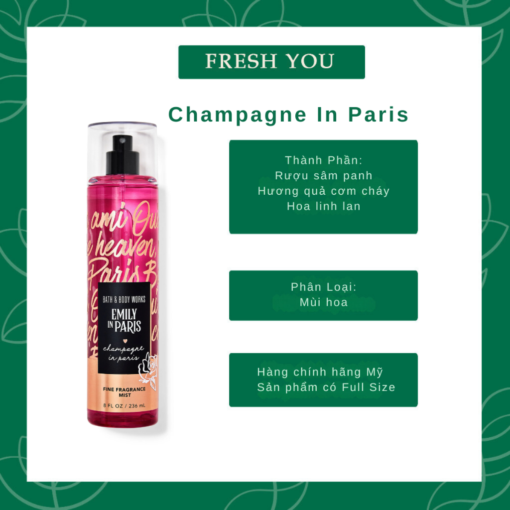 Champagne In Paris - BST Emily in paris - Xịt thơm toàn thân body