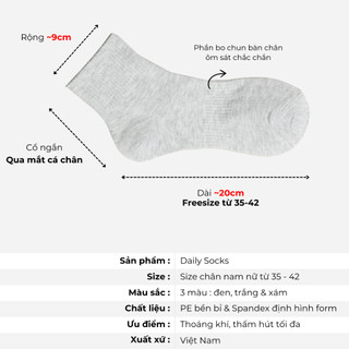 Vớ Tất Cổ Ngắn Nam Nữ T&T SOCKS Trơn Bo Chun Bàn Chân
