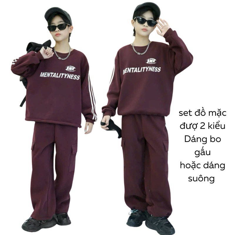 Set đồ lót lông dầy ấm quần áo nỉ lót lông cho bé 20-50kg quần áo trẻ em mùa đông hàng QC