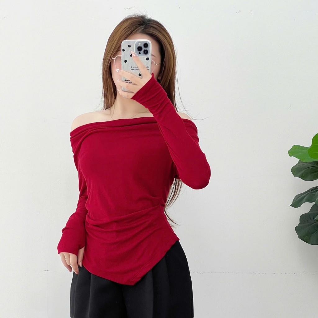 Ảnh Áo Thun 𝐂𝐂𝐇𝐀𝐓 Kiểu Lệch Vai Gấu Vát Dáng Ôm Chất Vải Mềm Mịn Co Giãn 4 Chiều 23TDC2005OT 4