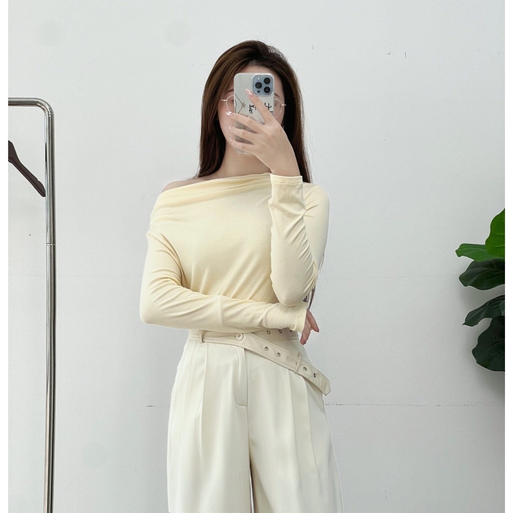 Ảnh Áo Thun 𝐂𝐂𝐇𝐀𝐓 Kiểu Lệch Vai Gấu Vát Dáng Ôm Chất Vải Mềm Mịn Co Giãn 4 Chiều 23TDC2005OT 3