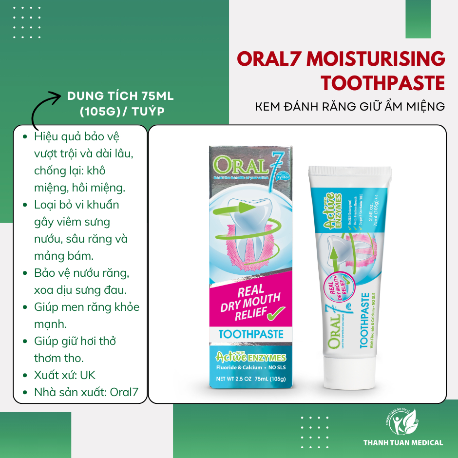 Kem đánh răng giữ ẩm miệng Oral7 Moisturising Toothpaste 75ml - Nhập ...