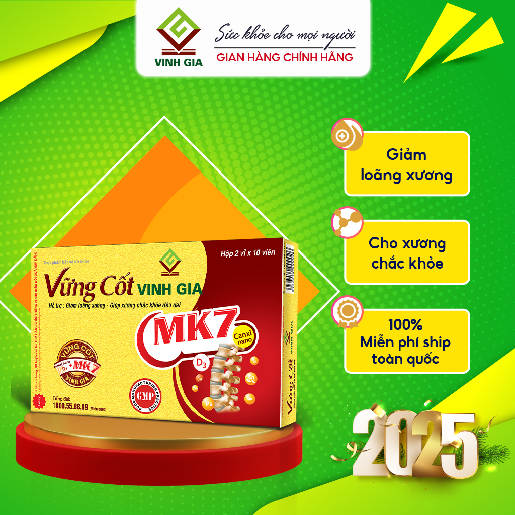 Ảnh Viên Uống Bổ Sung Canxi Vững Cốt Vinh Gia Giúp Xương Chắc Khỏe Dẻo Dai, Giảm Loãng Xương (Hộp 20V) 1