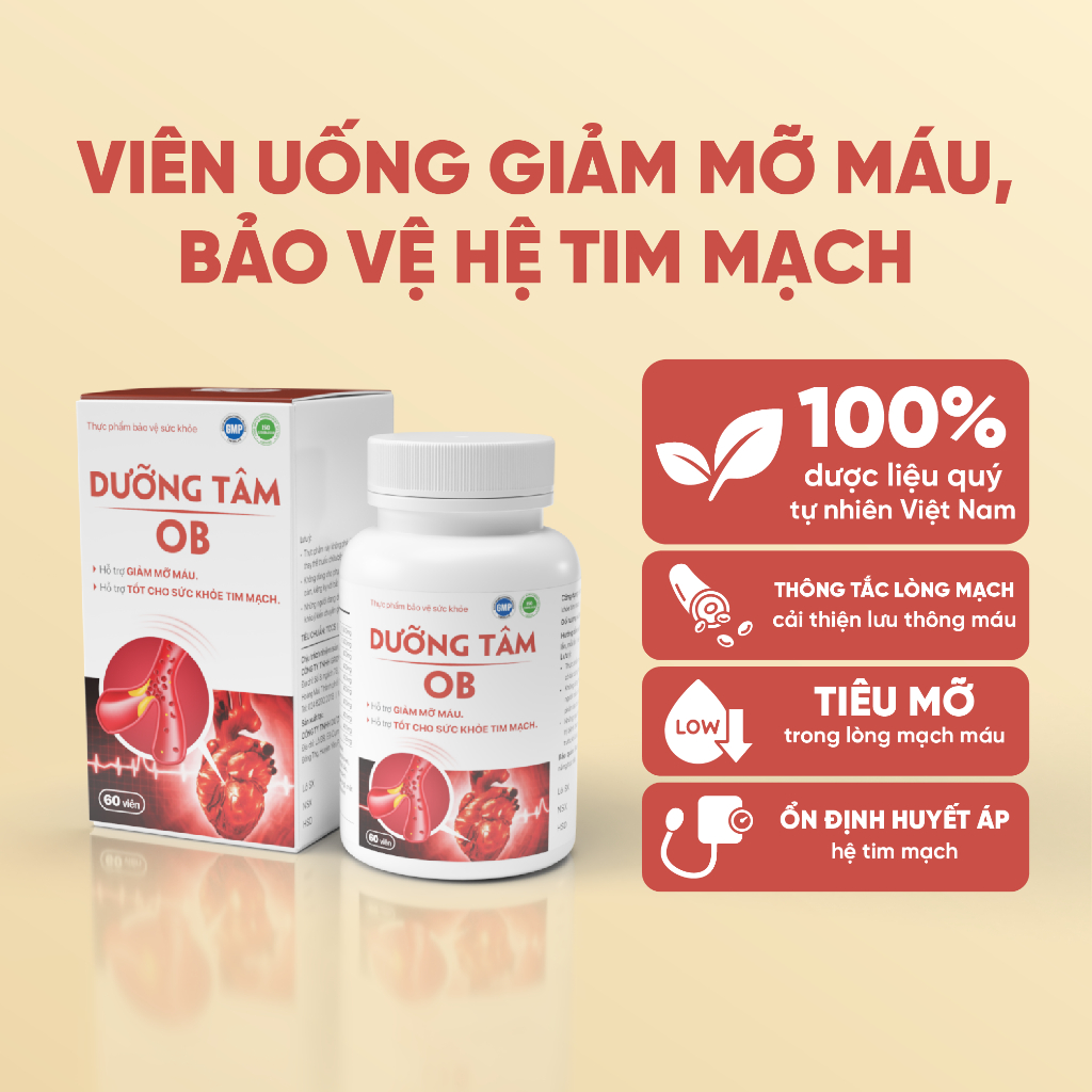 Ảnh Viên uống Dưỡng Tâm OB Hỗ Trợ Giảm Mỡ Máu, Cải Thiện Sức Khỏe Tim Mạch ( Hộp 60 viên) - ZLove - DTOB 1