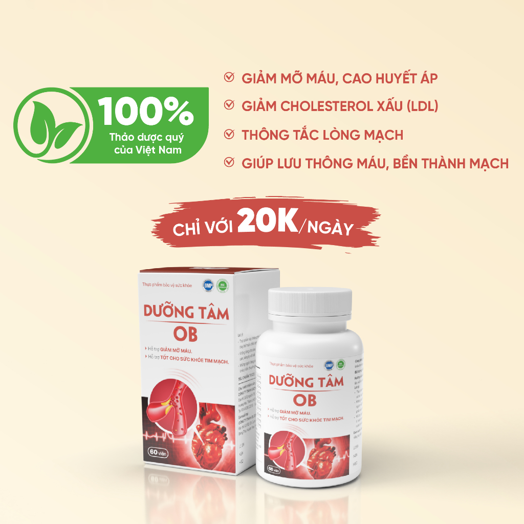 Ảnh Viên uống Dưỡng Tâm OB Hỗ Trợ Giảm Mỡ Máu, Cải Thiện Sức Khỏe Tim Mạch ( Hộp 60 viên) - ZLove - DTOB 3