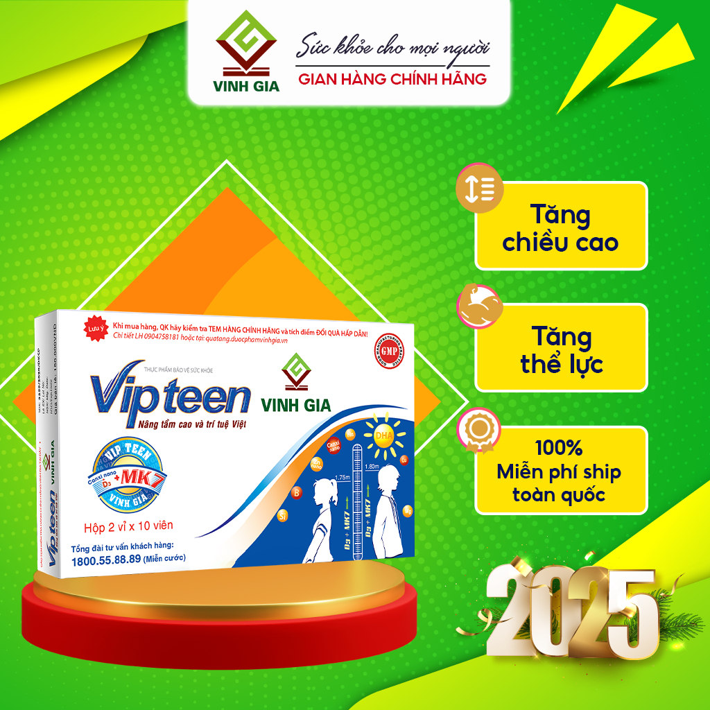 Ảnh Viên Uống Tăng Chiều Cao Vipteen Vinh Gia, Giúp Thể Lực Tốt Cho Trẻ 9 -18 Tuổi (Hộp/ 20v) 1