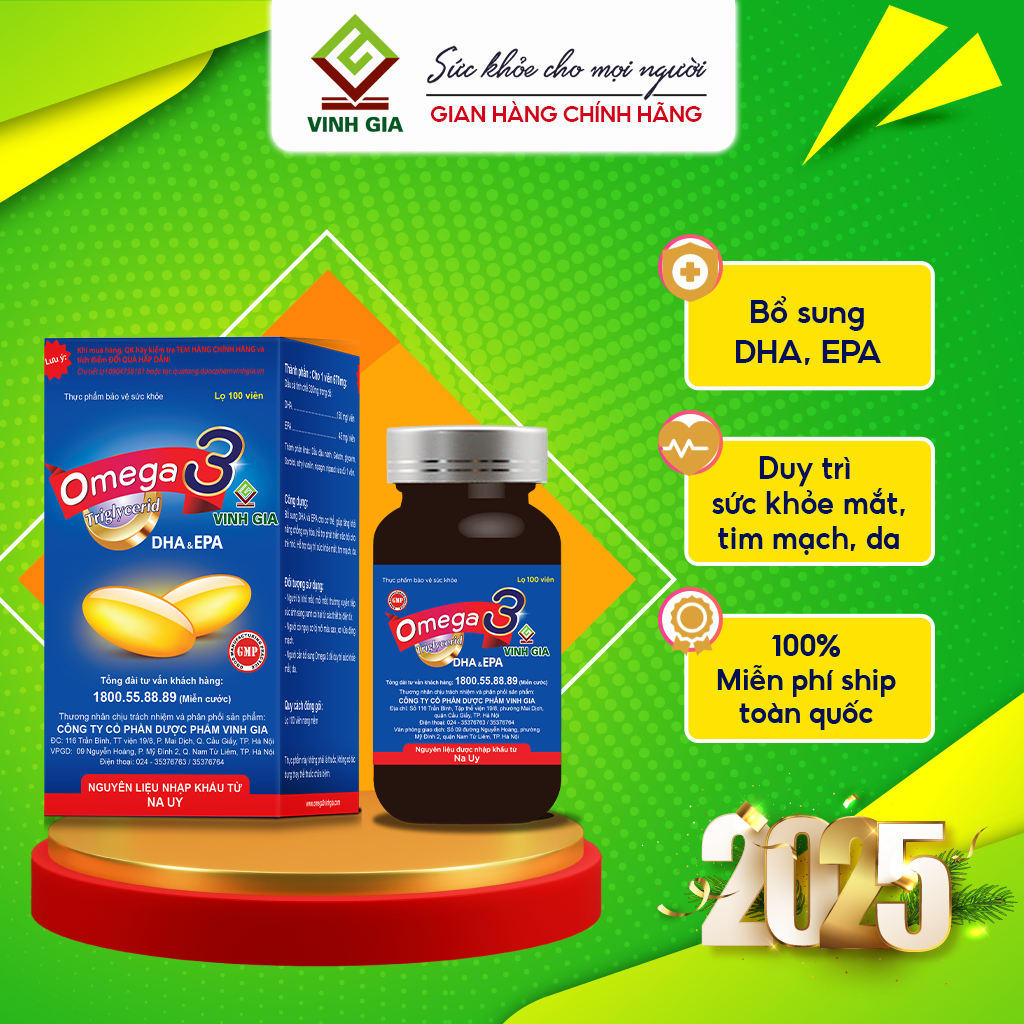 Ảnh Viên Uống Omega 3 Vinh Gia Giàu DHA Hơn, Giúp Tăng Cường Sức Khỏe Mắt Và Trí Não, Đẹp Da (Hộp 100v) 1