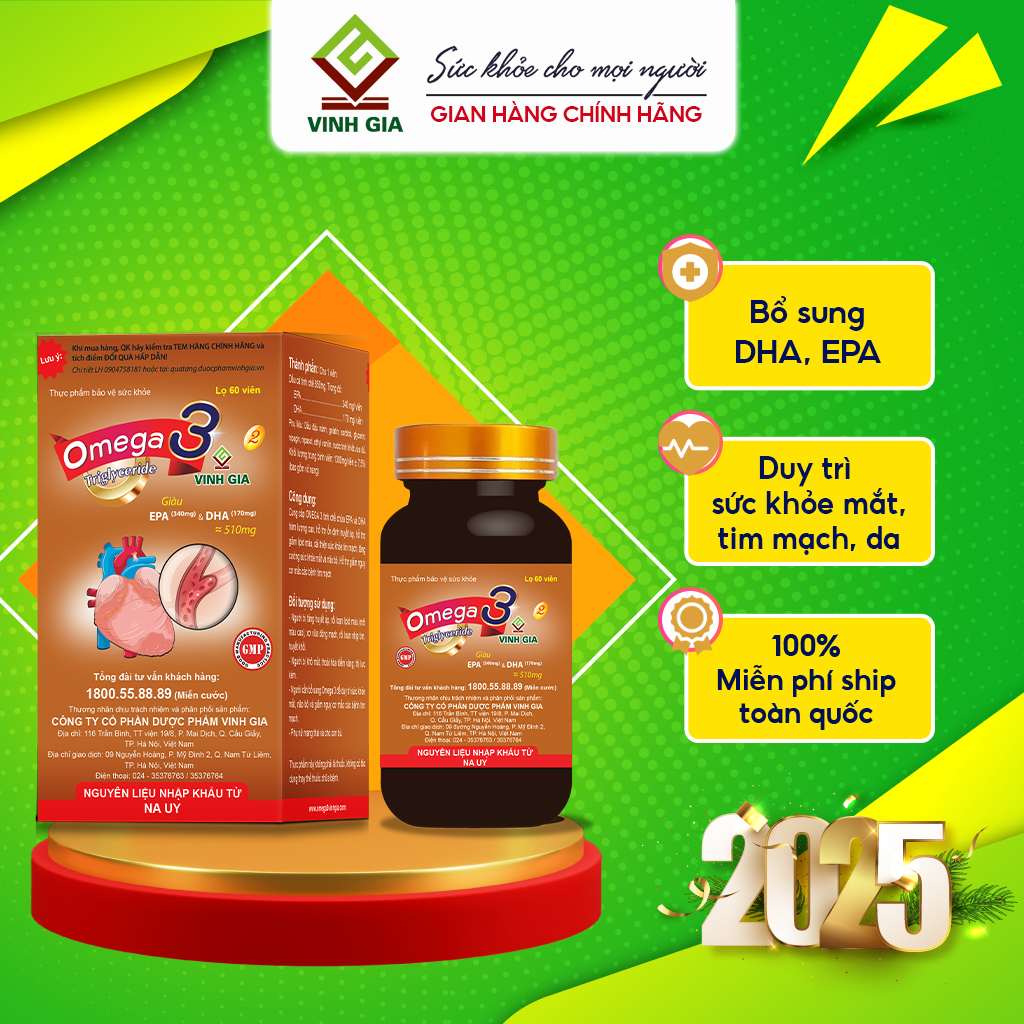 Ảnh Omega 3 Vinh Gia 2 Giàu EPA Hơn, Giúp Tăng Cường Sức Khỏe Tim Mạch Cho Người Trung-Cao Tuổi (60v/H) 1