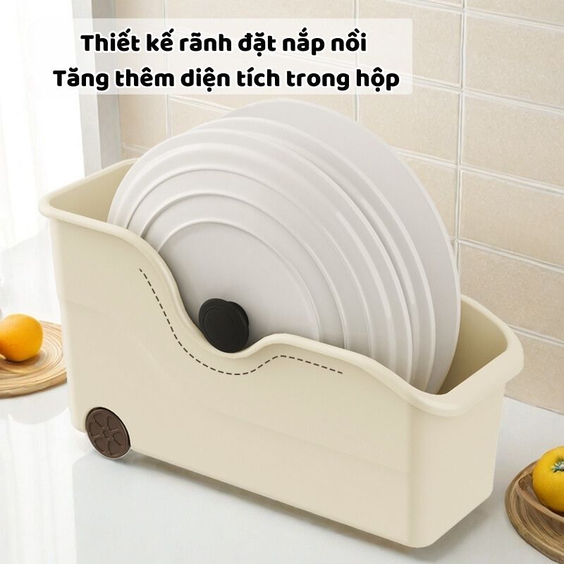 Khay Đựng Đĩa, Gia Vị, Nắp Nồi ENODA HOME, Khay Nhựa Đựng Đồ Nhà Bếp Có Bánh Xe Kéo Trượt Dễ Dàng Q049