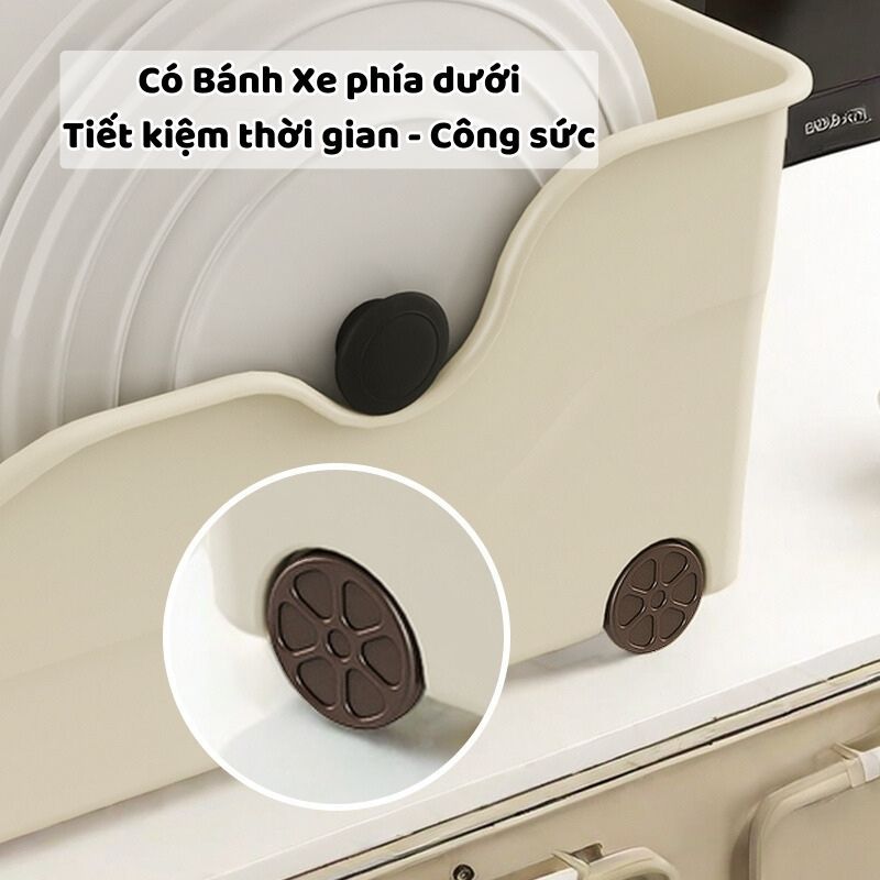 Khay Đựng Đĩa, Gia Vị, Nắp Nồi ENODA HOME, Khay Nhựa Đựng Đồ Nhà Bếp Có Bánh Xe Kéo Trượt Dễ Dàng Q049