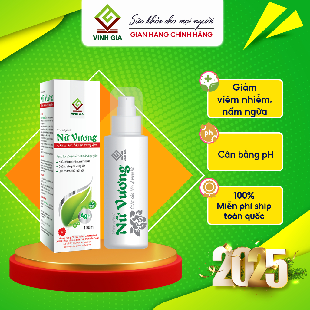 Ảnh Dung Dịch Vệ Sinh Phụ Nữ - Nữ Vương Gel Vinh Gia Làm Sạch Vùng Kín Hàng Ngày 100ml (Combo) 2