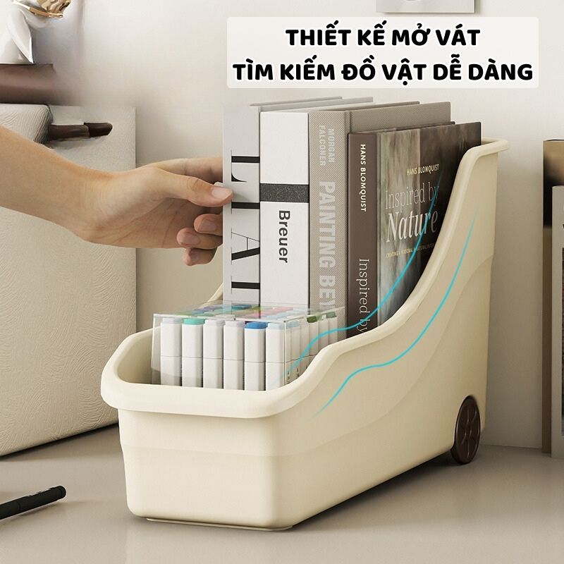 Khay Đựng Sách Truyện ENODA HOME, Khay Nhựa Đựng Sách Để Bàn Có Bánh Xe Kéo Trượt Q049