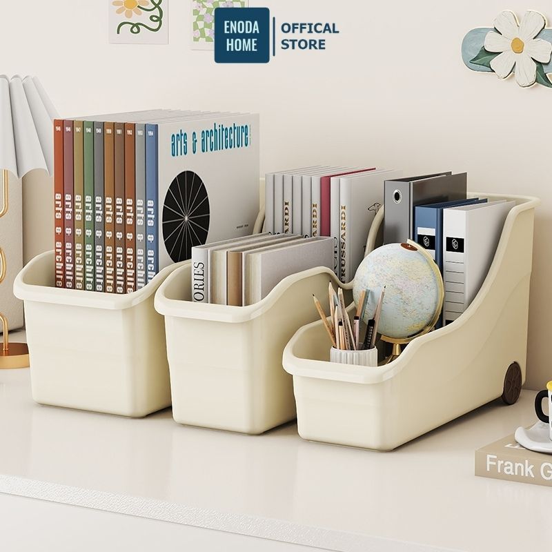 Khay Đựng Sách Truyện ENODA HOME, Khay Nhựa Đựng Sách Để Bàn Có Bánh Xe Kéo Trượt Q049