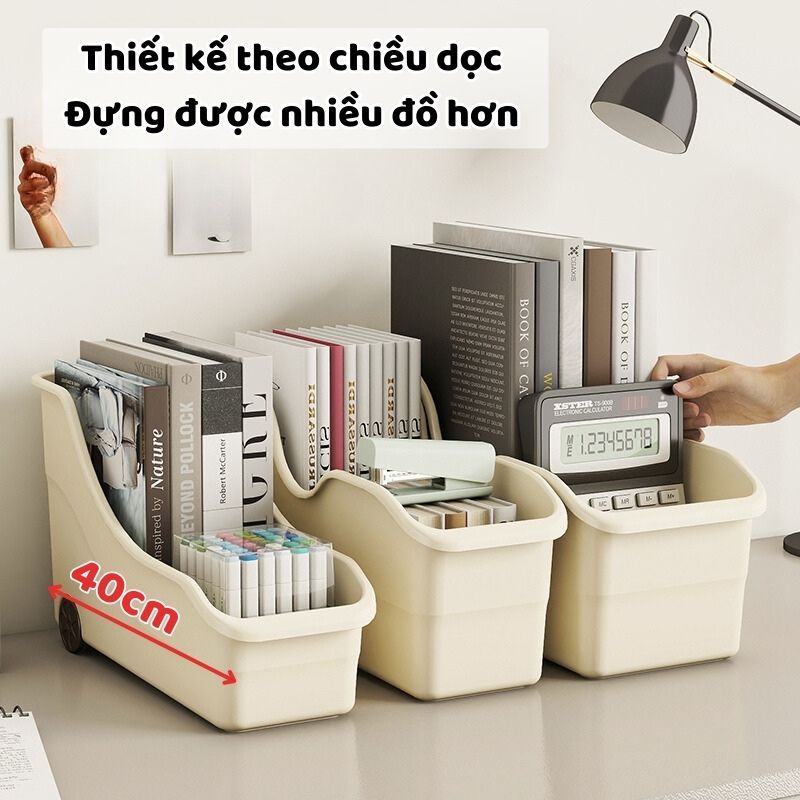 Khay Đựng Sách Truyện ENODA HOME, Khay Nhựa Đựng Sách Để Bàn Có Bánh Xe Kéo Trượt Q049