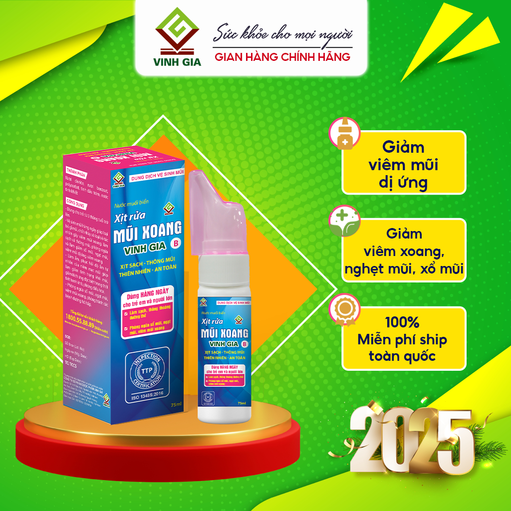 Ảnh Xịt Rửa Mũi Vinh Gia B Với Tinh Dầu Tràm Giảm Dị Ứng, Nghẹt Mũi Cho Bé & Người Lớn (75ml/ hộp) 1