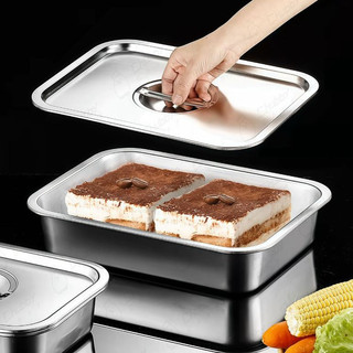 Khay inox được bo tròn góc có nắp Sâu 2.5-15cm Chubby Chef Khay inox đựng thức ăn Khay buffet đựng topping