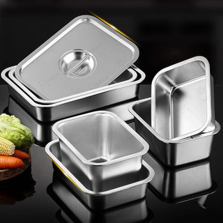 Khay inox được bo tròn góc có nắp Sâu 2.5-15cm Chubby Chef Khay inox đựng thức ăn Khay buffet đựng topping