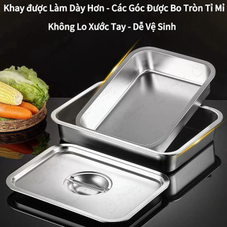 Khay inox được bo tròn góc có nắp Sâu 2.5-15cm Chubby Chef Khay inox đựng thức ăn Khay buffet đựng topping