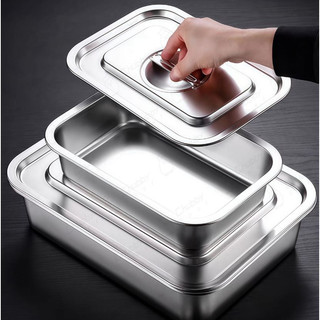 Khay inox được bo tròn góc có nắp Sâu 2.5-15cm Chubby Chef Khay inox đựng thức ăn Khay buffet đựng topping