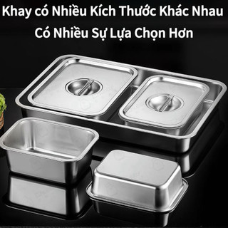 Khay inox được bo tròn góc có nắp Sâu 2.5-15cm Chubby Chef Khay inox đựng thức ăn Khay buffet đựng topping