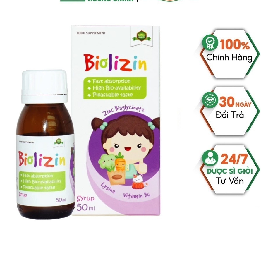 Kẽm hũu cơ biolizin cho bé ăn ngon, đề kháng khoẻ bổ sung kẽm Amin, Lysine, B6 nhập khẩu chai 50ml + quà SSVL