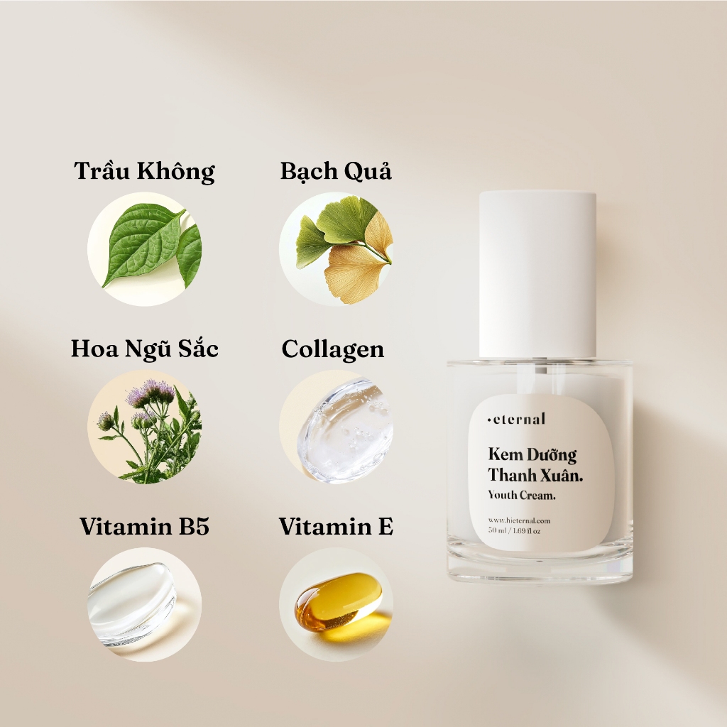Kem Dưỡng Thanh Xuân Eternal 50ml – Collagen Dưỡng Ẩm, Giảm Nám, Làm Sáng Da, Ngừa Lão Hóa