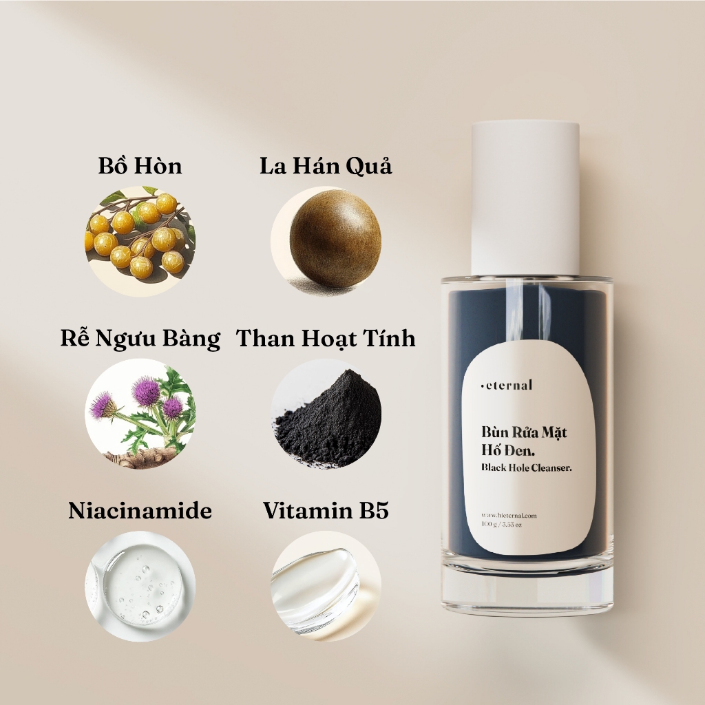 Bùn Rửa Mặt Hố Đen Eternal 100g – Sạch Sâu, Dịu Nhẹ, Chiết Xuất Bồ Hòn & Than Hoạt Tính