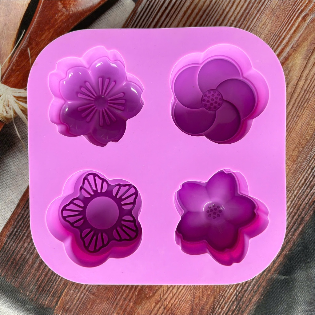 Khuôn silicon hình hoa đào Sakura 4 ô lớn/Khuôn Silicon 3D đễ thương làm thạch rau câu, socola