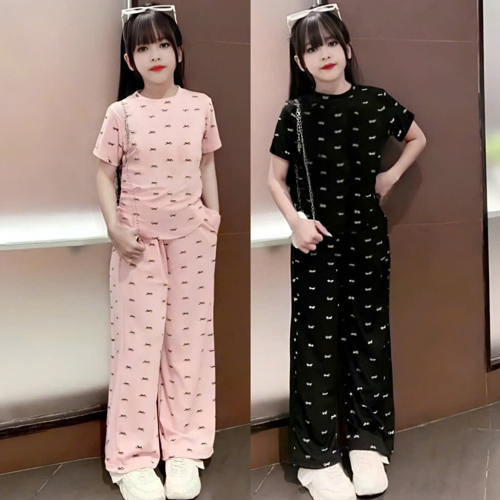 13-43kg Bộ đồ cộc tay quần ống xuông cho bé gái chất vải tăm lạnh co giãn thoải mái MS13