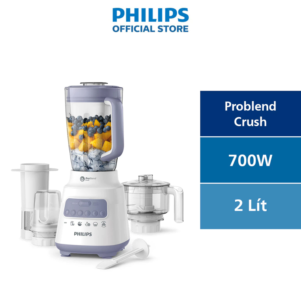 Ảnh Máy xay sinh tố Philips HR2223 HR2223/00 bộ 3 cối xay nhựa, 5 chế độ cài đặt sẵn, nghiền mịn đá - Hàng chính hãng 3