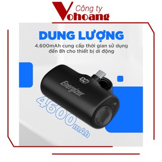 [USA] Sạc dự phòng Energizer mini 4600mAh nhỏ gọn đầu TypeC cắm sạc ngay không cần cáp - UE4600PQ